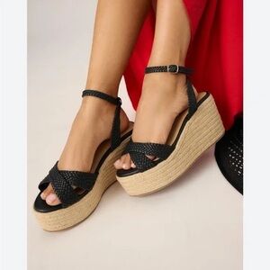 Anthropologie Black Woven Platform Sandals size 9 new
